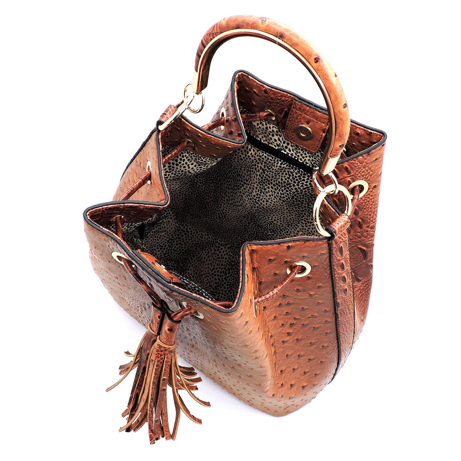 Ostrich Croc Drawstring Bucket 2-in-1 Satchel