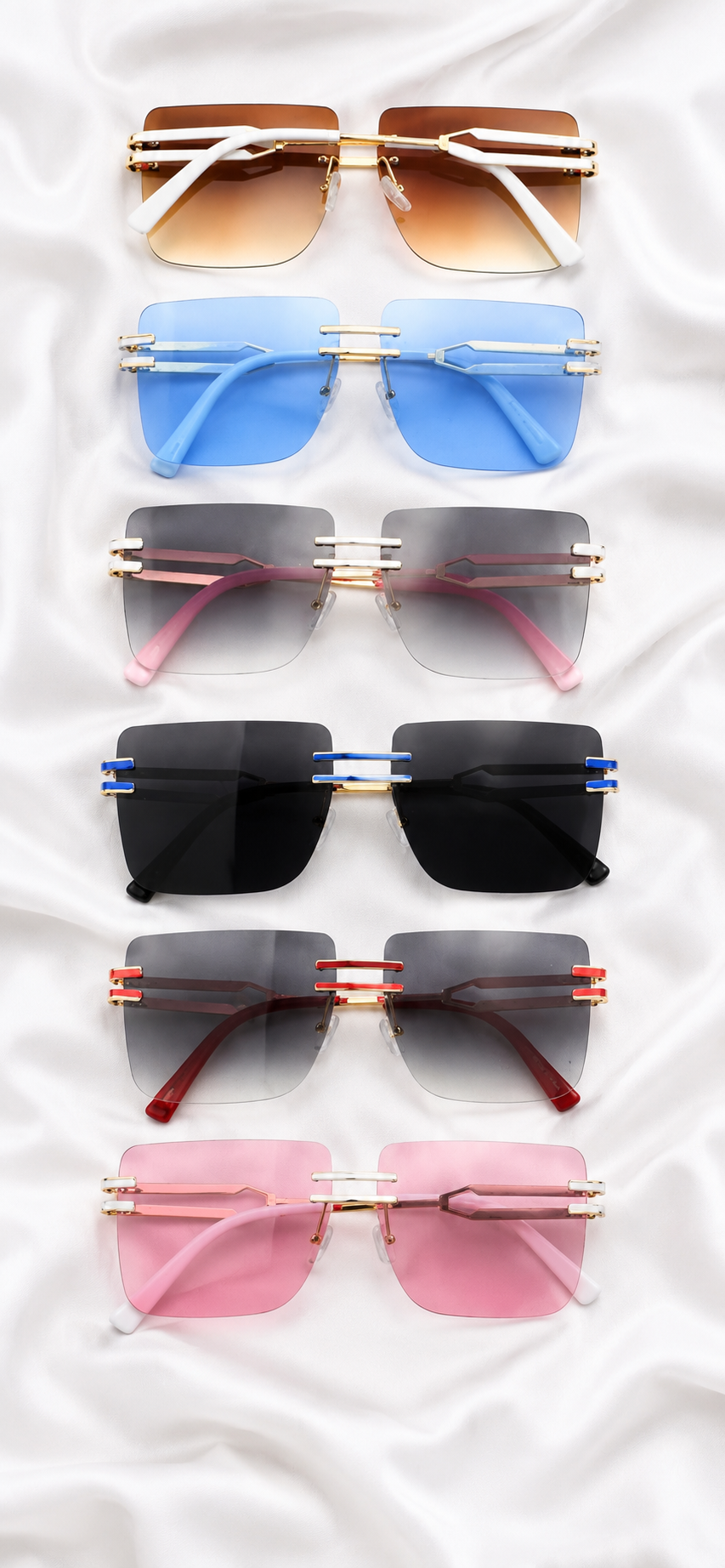 Square Rimless Metal Framed Sunglasses