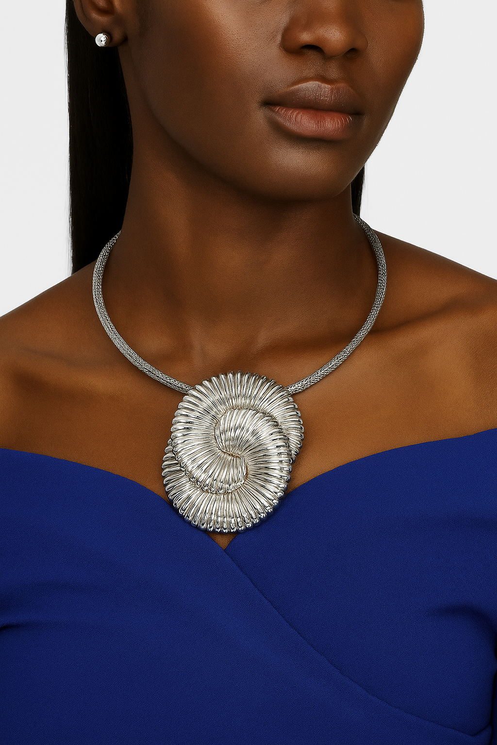 Bold Metal Spiral Pendant Statement Necklace
