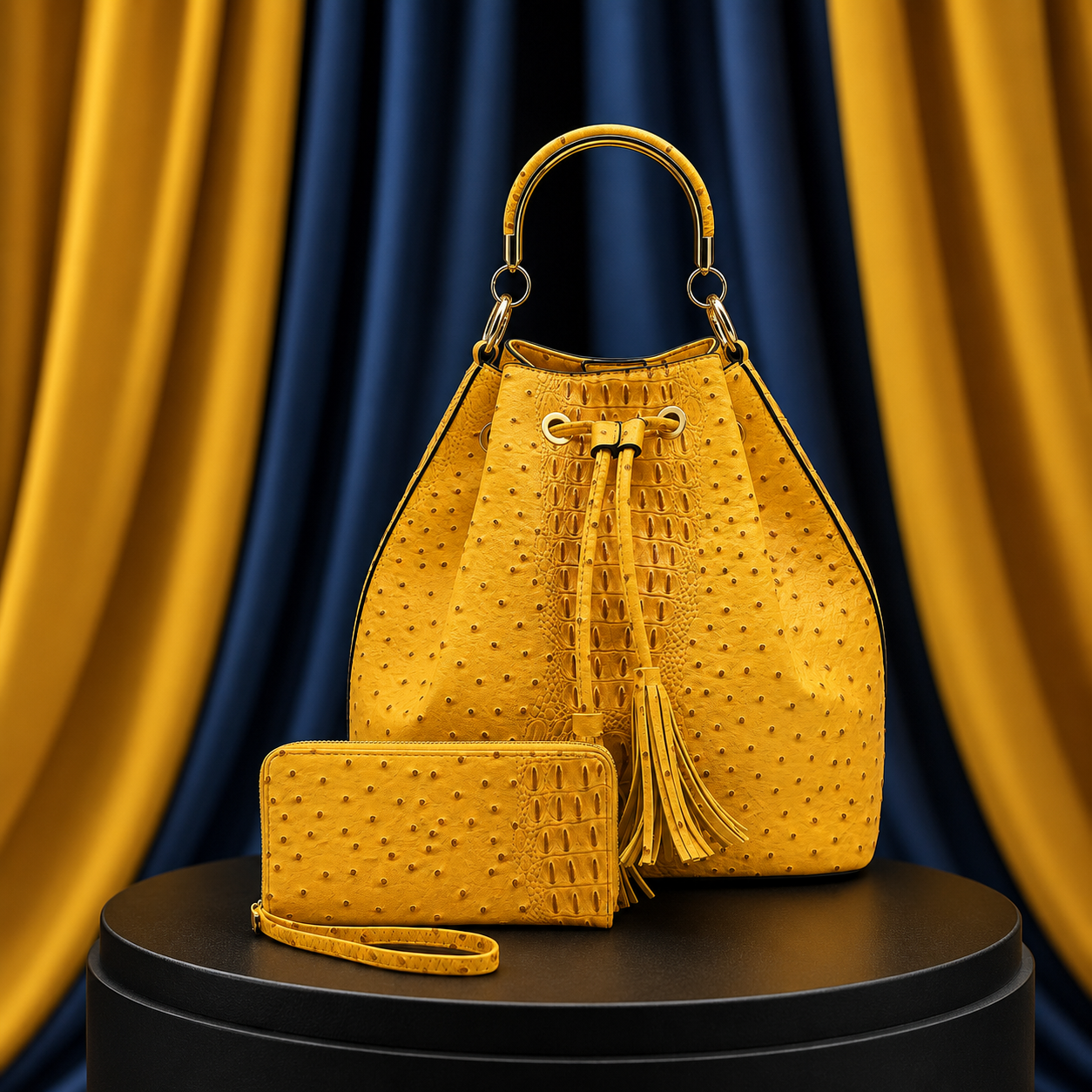 Ostrich Croc Drawstring Bucket 2-in-1 Satchel