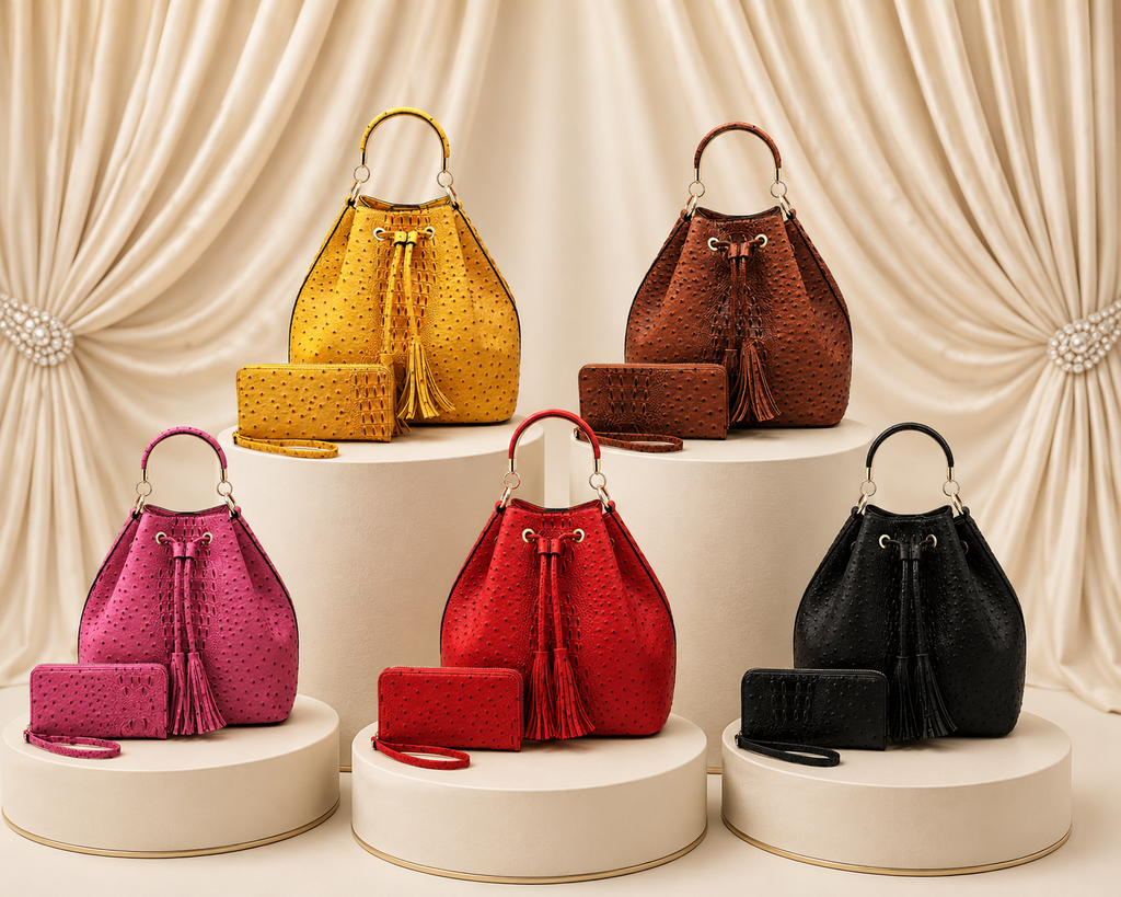 Ostrich Croc Drawstring Bucket 2-in-1 Satchel