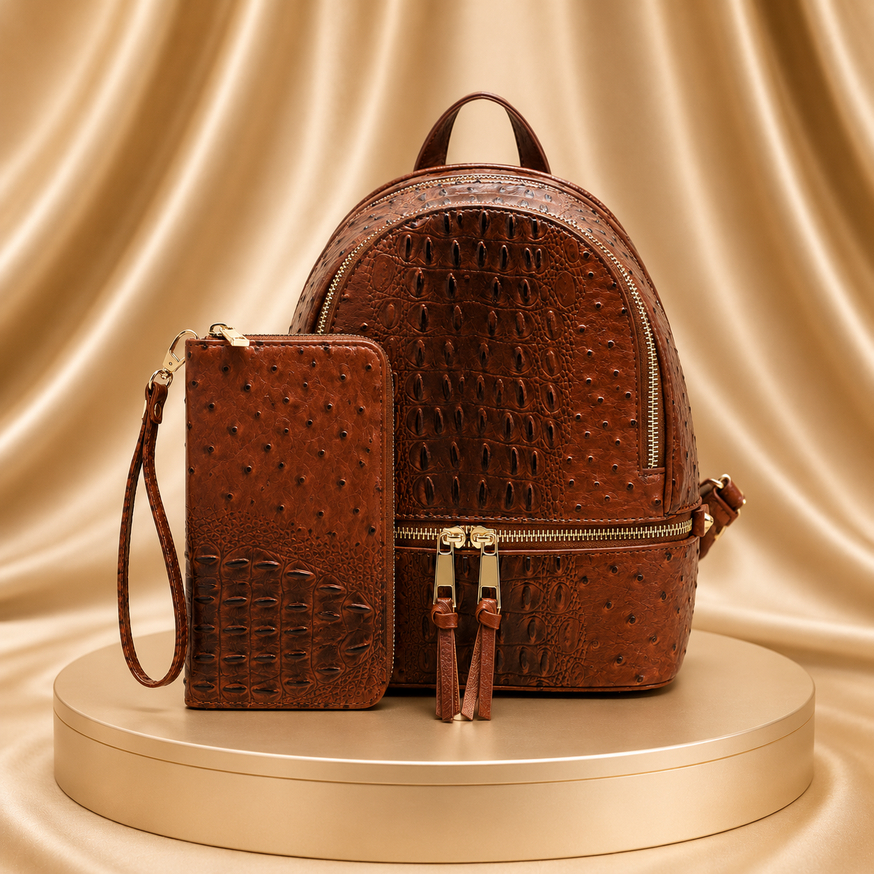 Ostrich/Croc Backpack w/matching Wallet