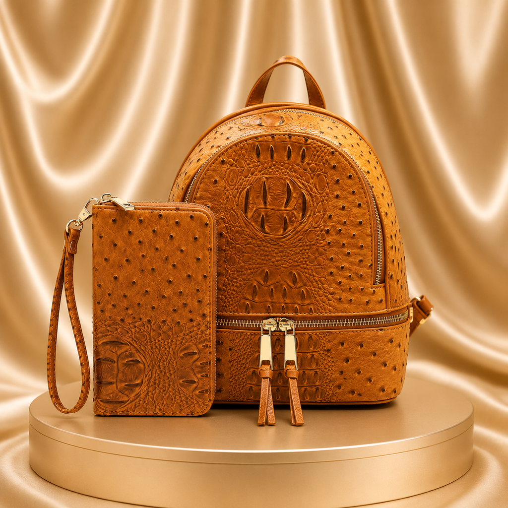 Ostrich/Croc Backpack w/matching Wallet