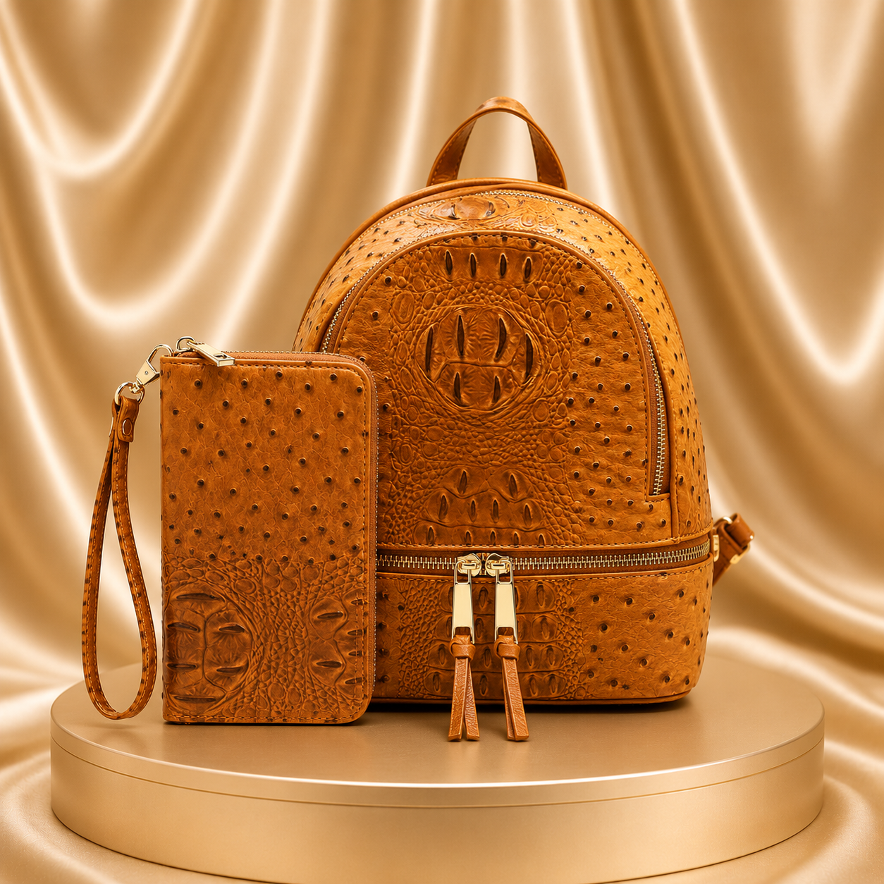 Ostrich/Croc Backpack w/matching Wallet
