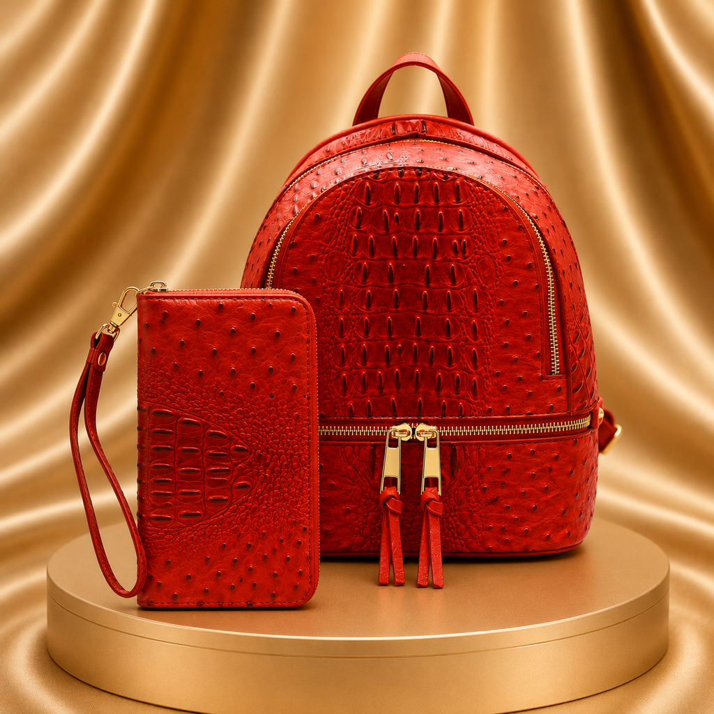 Ostrich/Croc Backpack w/matching Wallet