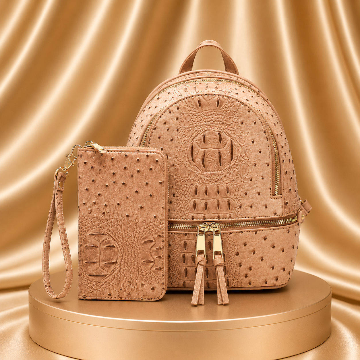 Ostrich/Croc Backpack w/matching Wallet