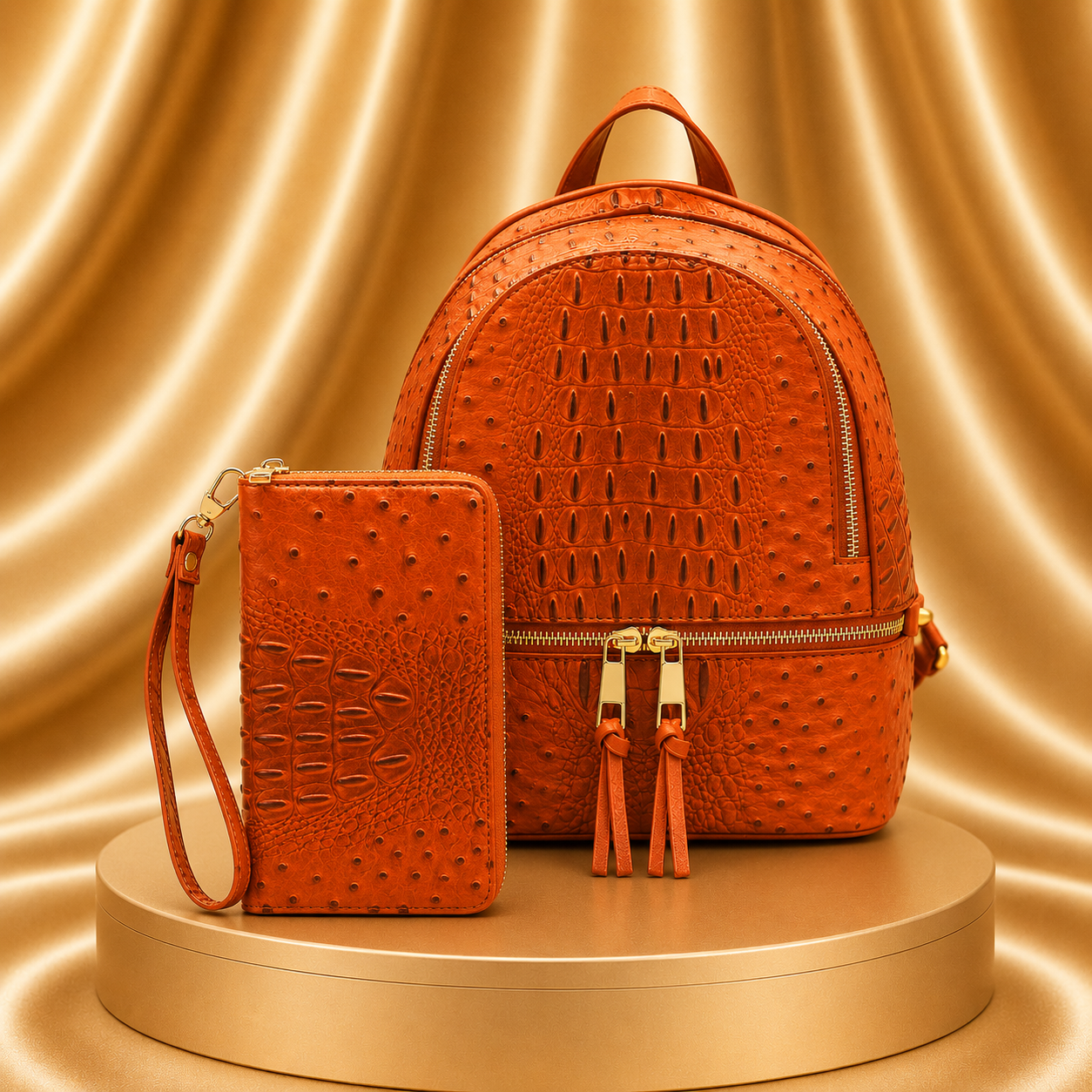 Ostrich/Croc Backpack w/matching Wallet