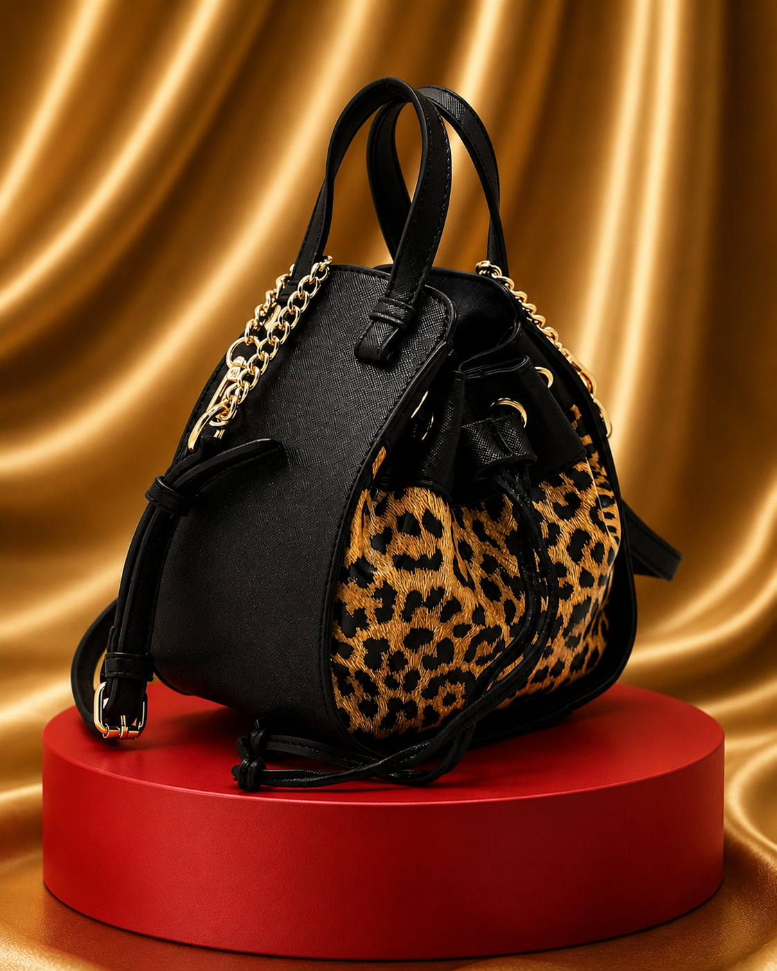 Leopard Drawstring Convertible Satchel