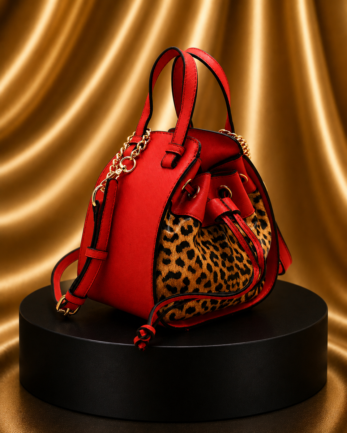 Leopard Drawstring Convertible Satchel