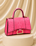 Ostrich Croc Flap Over Satchel Crossbody Bag