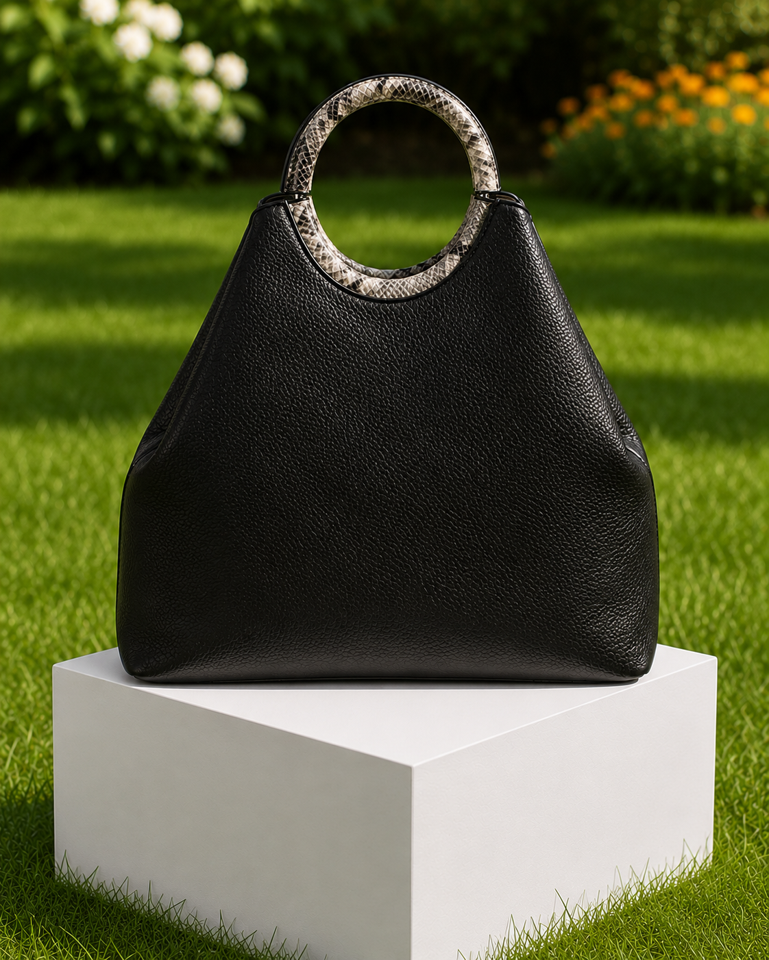 Python Snake Skin Trimmed Convertible Satchel