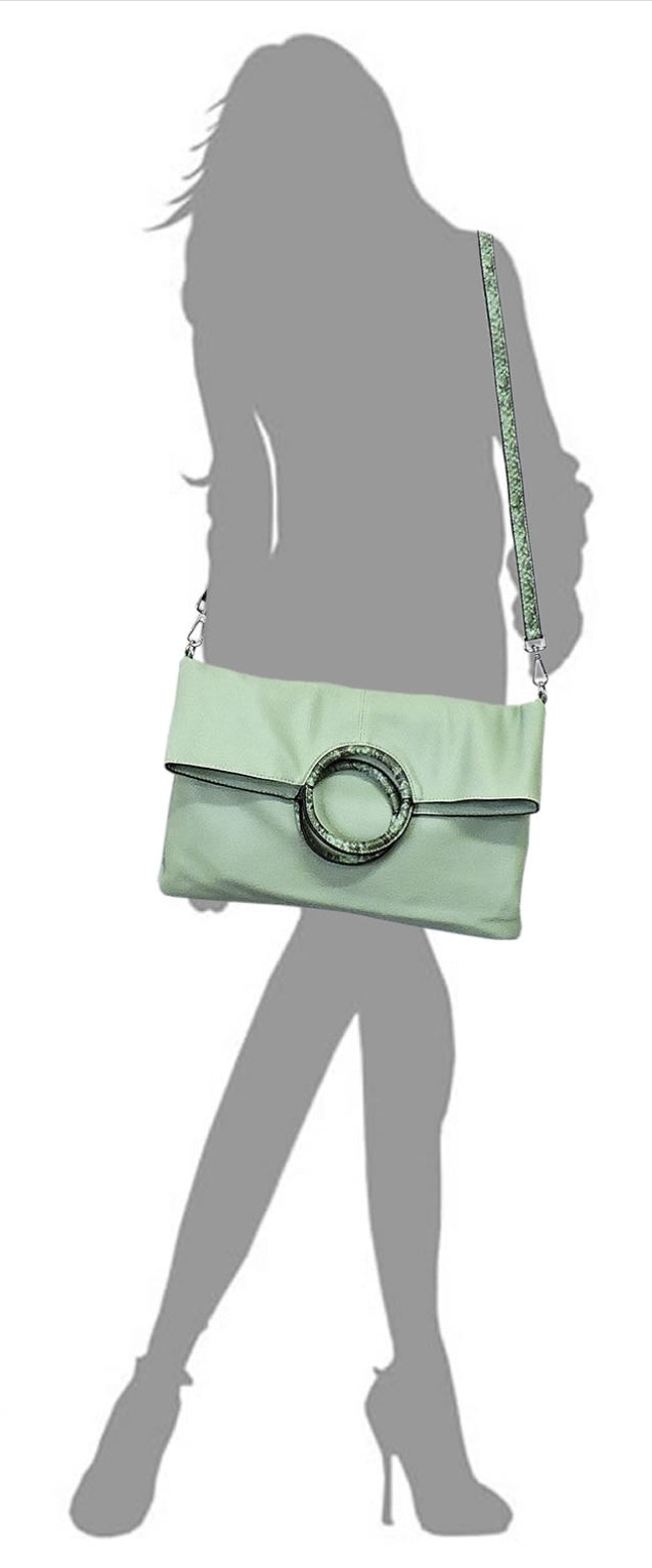 Python Snake Skin Trimmed Convertible Satchel