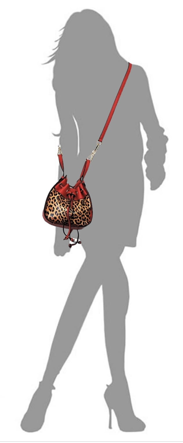 Leopard Drawstring Convertible Satchel